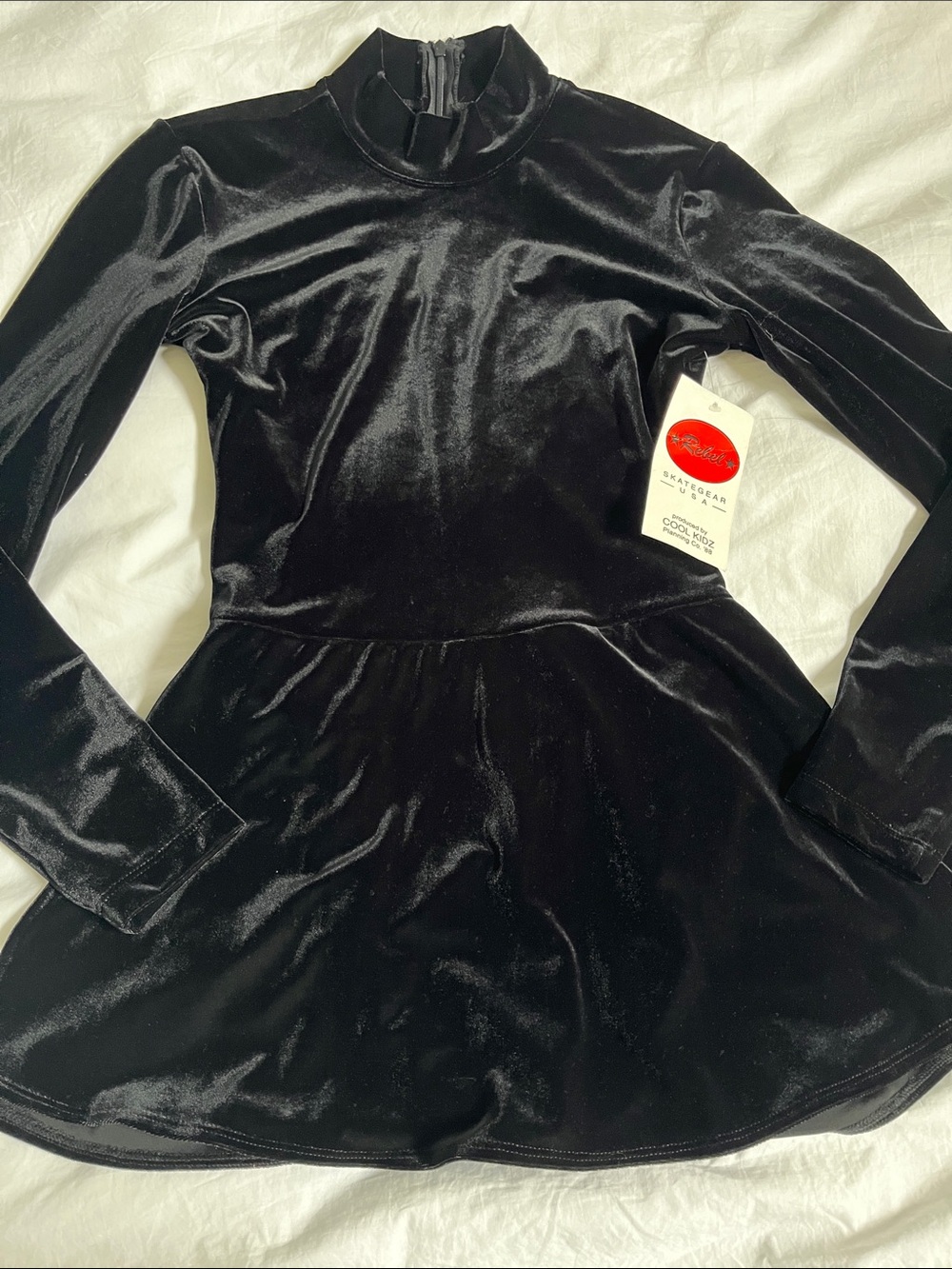 NWT Rebel Skategear  Black Velour Velvet Ice Skating leotard dress long sleeve